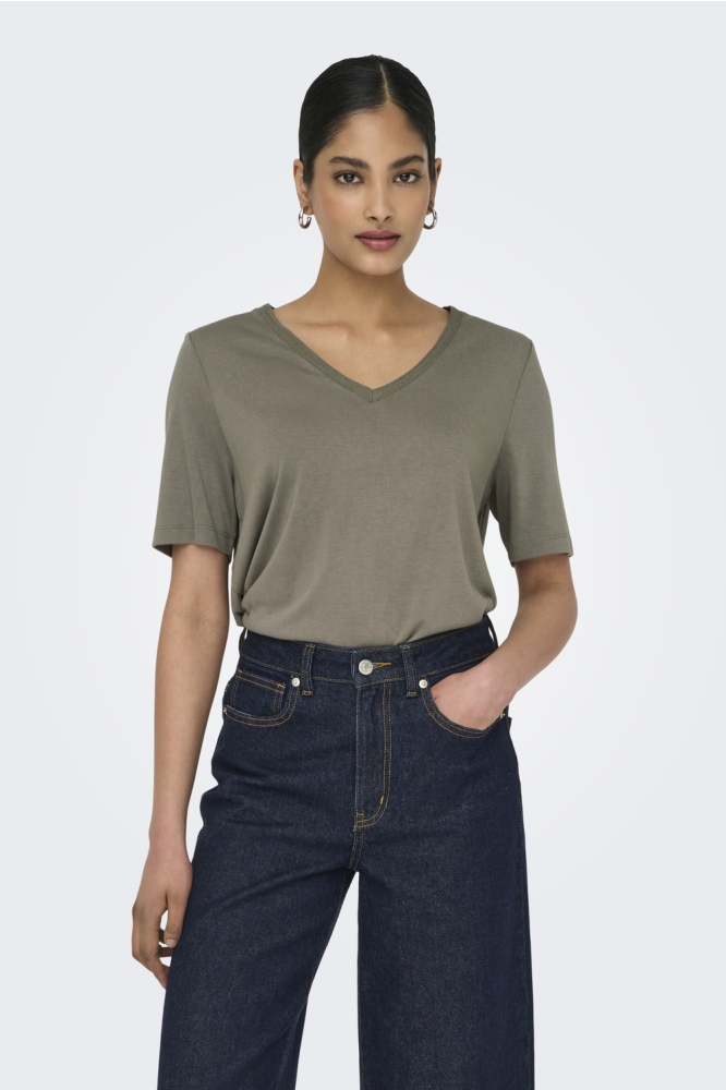 ONLELISE S/S V-NECK TOP JRS NOOS 15257390 WALNUT